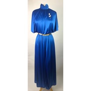 1970s Sapphire Dress with Bat Sleeves